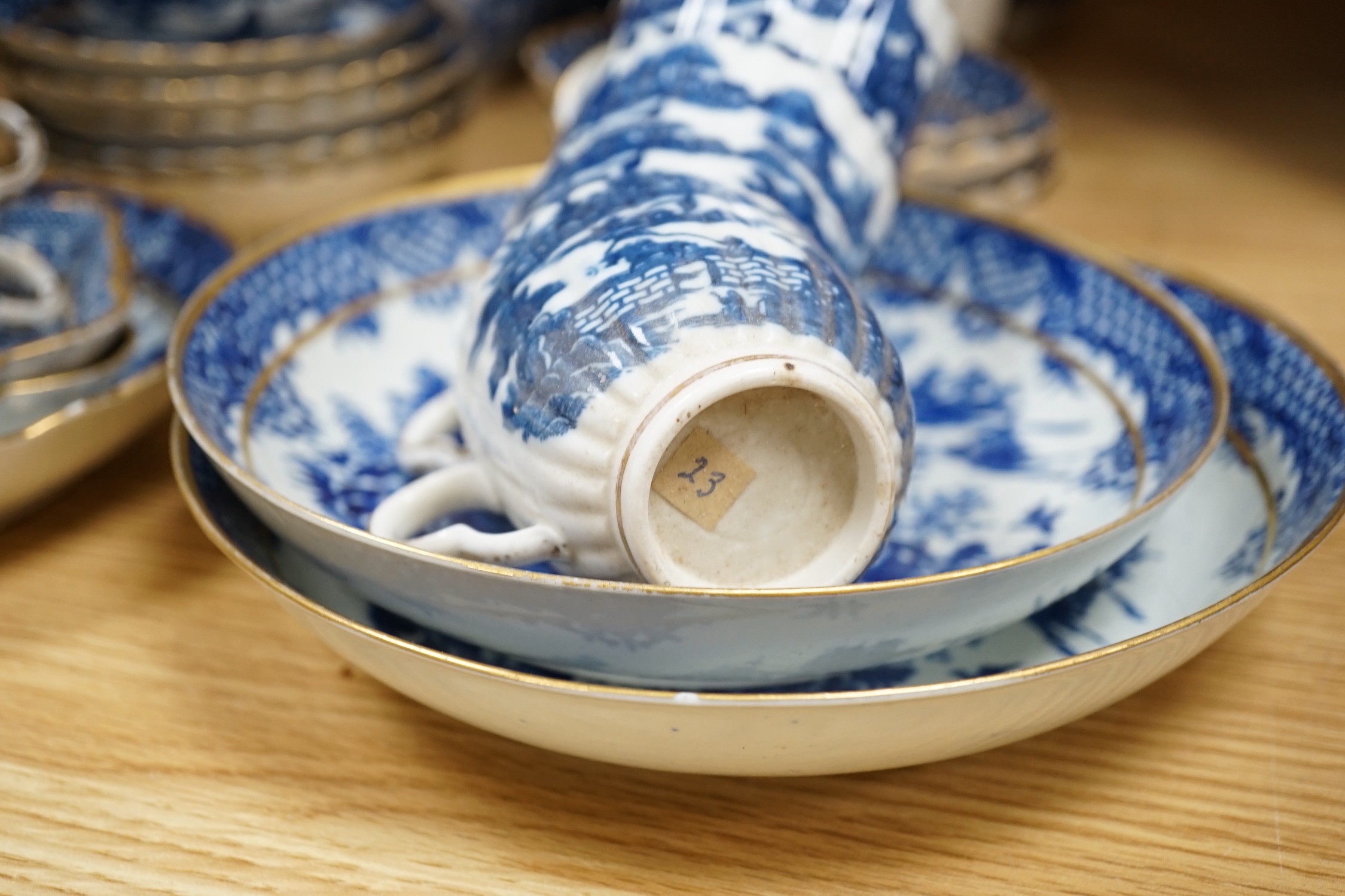 A Caughley blue and white fluted part tea and coffee service, c.1780